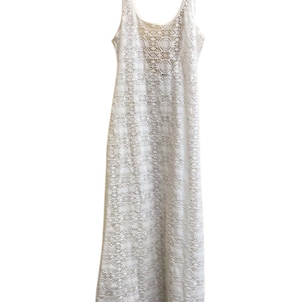 Tommy Bahama size large white crochet lace Maxi Dress swim cover up scoop neck